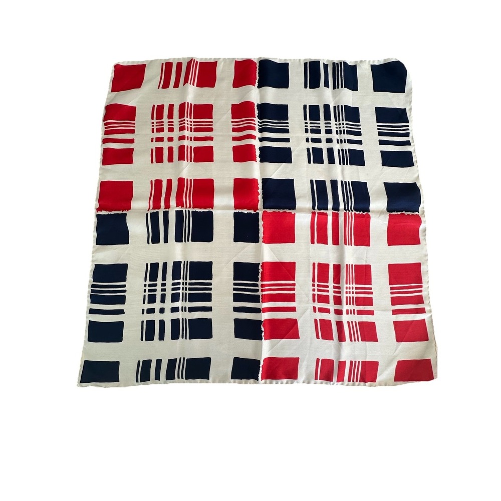 VTG Glentex MCM Silk Scarf Geometric Hand Rolled, 26" Classic red white blue